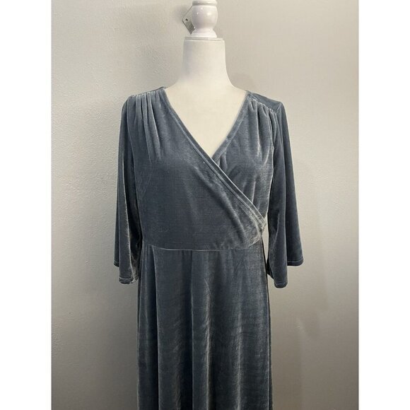 Soft Surroundings Dress Women Medium Velour Bell Sleeve Long Maxi Gray Wrap Top - Picture 2 of 10